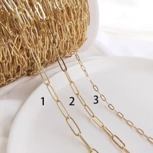 cable link chain - Paperclip Chain - unique gold chain - thick gold   chain  - 1 meter raw Brass  plating gold thick gold   chain