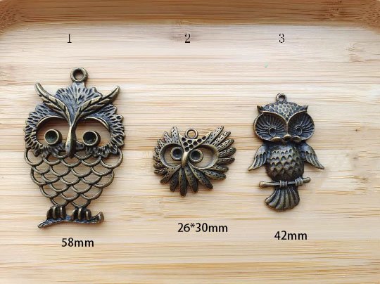 antique bronze owl-owl necklace pendant-bronze owl pendant 6pcs