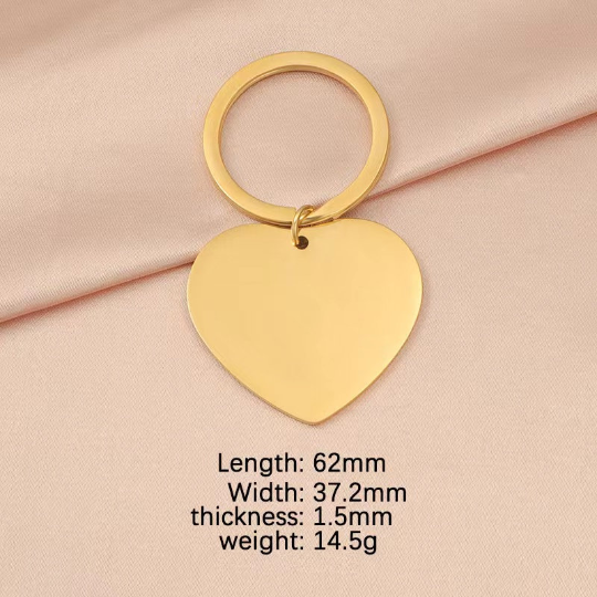 1 pc gold and silver Stainless Steel Custom Laser Engraved  and Stamping Blanks heart shape key chain