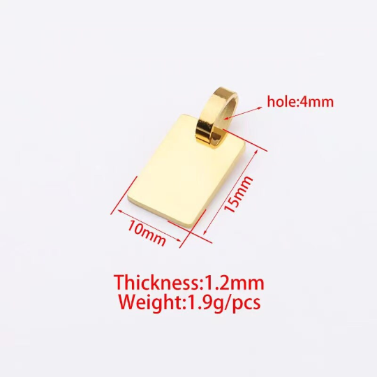 1 pc gold and silver Stainless Steel Custom Laser Engraved  and Stamping Blanks  rectangular pendant