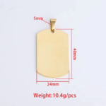 1 pc gold and silver Stainless Steel Custom Laser Engraved  and Stamping Blanks  rectangular pendant