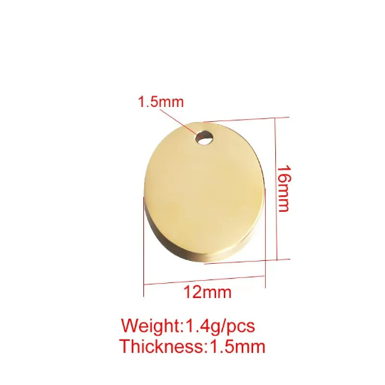 1 piece  Gold and silver Stainless Steel Custom Laser Engraved Tag  and Stamping Blanks oval Tags