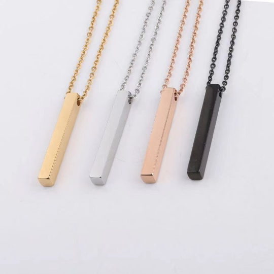 1 pc gold and silver Stainless Steel necklace with Custom Laser Engraved and Stamping Blanks bar charm