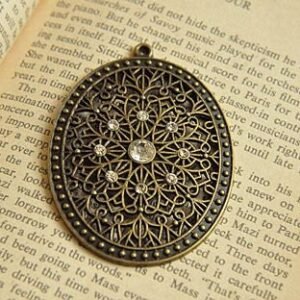 vintage metal charm - antique bronze filigree charm pendant 3pcs