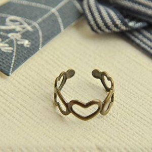 5pcs Adjustable Filigree Heart Rings | Brass Plated Bronze | Customizable Jewelry Ring Blanks