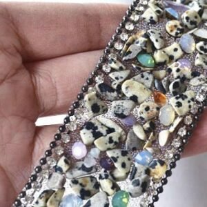 Rhinestone Bead Trim - beaded lace applique - beaded applique trim 50cm