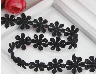 5 meter black lace trim - flower lace trim - black lace applique - necklae lace trim