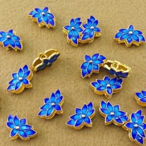 blue lotus oil - lotus charms - cloisonne pendant - cloisonne beads - 6pcs brass plated gold bluish blue cloisonne lotus  bead