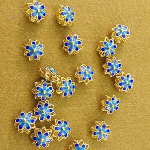 cloisonne pendant - cloisonne beads - 6pcs brass plated gold bluish blue cloisonne flower   bead