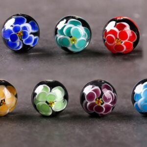 glass beads bulk - blue glass beads-6pcs flower glass  beads jewelry accessories