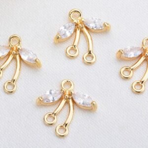 Cubic Zirconia Flower Charm - flower connector - Flower Brass Pendant - brass flower charm - zircon flower  6pcs