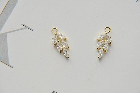 Cubic Zirconia Leaf Charms -tree branch charm - brass leaves  -  3pcs Copper plated gold micro-inlaid zircon tree branch pendant on sale