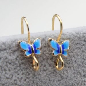 Gold Plated Brass butterfly Drop Earrings - Delicate cloisonne butterfly Ear Hooks - Dainty Beaded Earring Components  6pcs