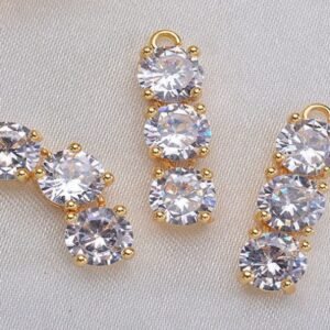 cubic zirconia pendant - small glass bead -6pcs Copper plated micro-inlaid zircon Double hanging flower accessories