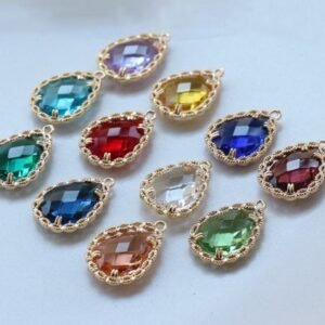 Teardrop Crystal Glass Connectors | Rhinestone Faceted Pendants with Brass Findings for Jewellery Crafting