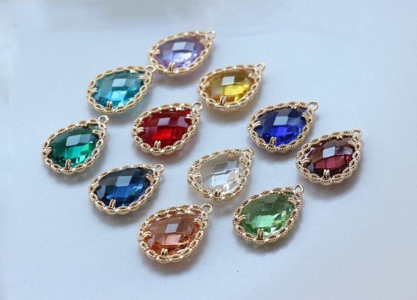 Teardrop Crystal Glass Connectors | Rhinestone Faceted Pendants with Brass Findings for Jewellery Crafting