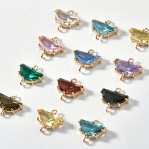 glass beads bulk - small glass bead-6pcs gold plated , Glass square  ,framed bead yxl