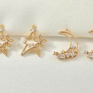 gold star jewelry - gold star charm - single bead pendant  - 4pcs Copper CZ Diamond Pendant Small crystal star bead yxl