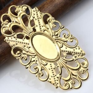 10pcs Premium Brass Cabochon Settings - Flat oval Charm, Silver and Gold Pendant Settings