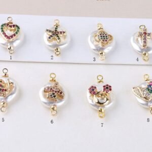 Pearl Rhinestone DIY Flat Back flower - 4pcs Diamond pearl brass charm