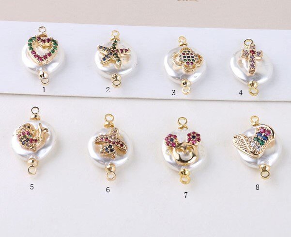 Pearl Rhinestone DIY Flat Back flower - 4pcs Diamond pearl brass charm