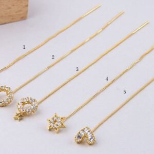 Brass Ear post - stud earring finding -Slim long ear line crystal zircon charm pendant xmv