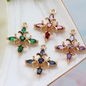 6pcs flower Crystal Glass Connectors | Rhinestone Faceted Pendants with Brass Findings for Jewellery Crafting