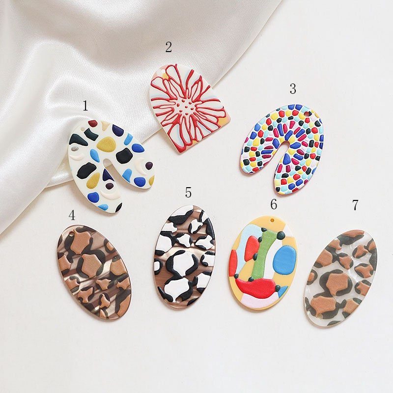 10pcs Geometric Resin Leopard Print Ellipse Pendant | Colorful Abstract DIY Jewelry Charms