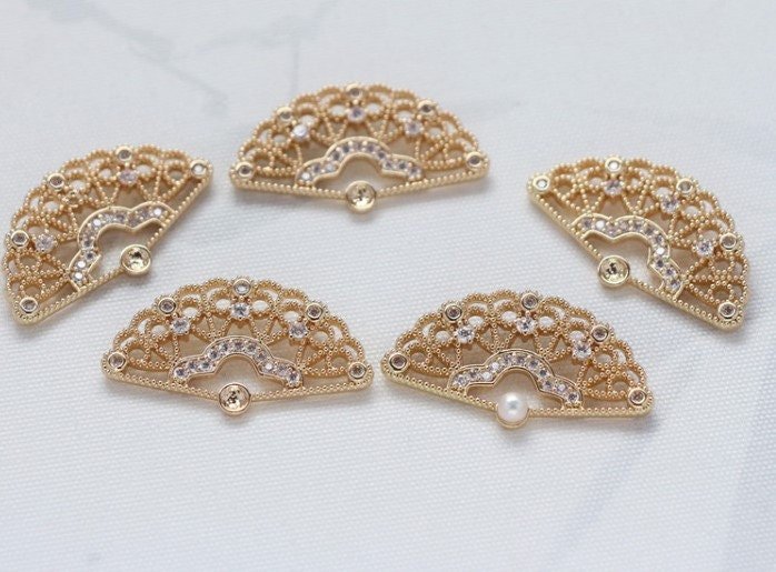 CZ Paved Gold Fan Shaped Charm -  fan charm -l,Earring Findings, DIY Supplies for Jewelry Making, Jewelry    4pcs