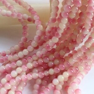 pink jade beads - white jade beads - Pink Jade Strand- Stone Beads - Round Shape