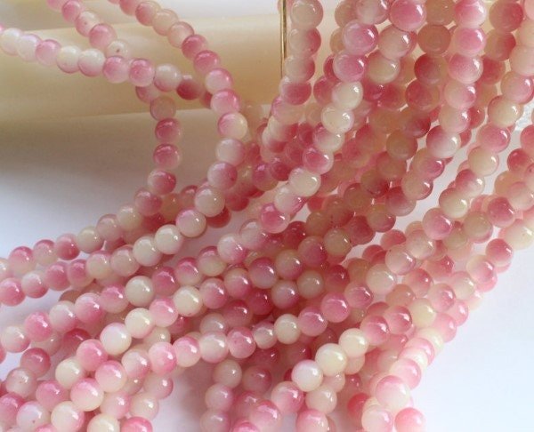 pink jade beads - white jade beads - Pink Jade Strand- Stone Beads - Round Shape