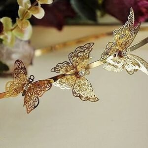 hair head band - 2 pcs raw Brass  plating gold  butterfly  Filigree hairband pendant finding