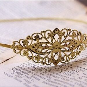 hair head band - 2 pcs raw Brass  plating gold   flower Filigree hairband pendant finding