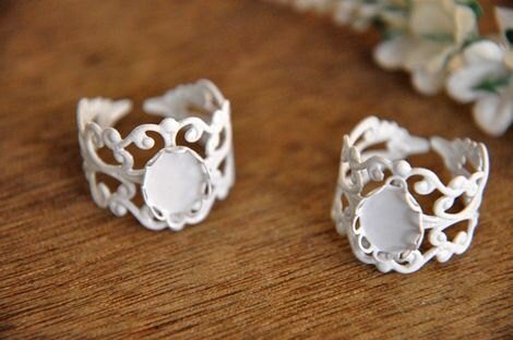 Adjustable Filigree Rings - Brass Plated white - Customizable Jewelry Ring Blanks 5pcs