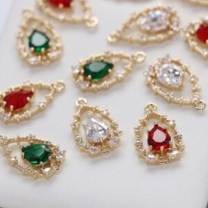 Teardrop Crystal Glass Connectors | Rhinestone Faceted Pendants with Brass Findings for Jewellery Crafting