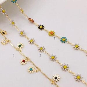 Enamel Flower Chain | Daisy Chain | Gold Plated Brass Designer Chain | Floral Link Chain Findings