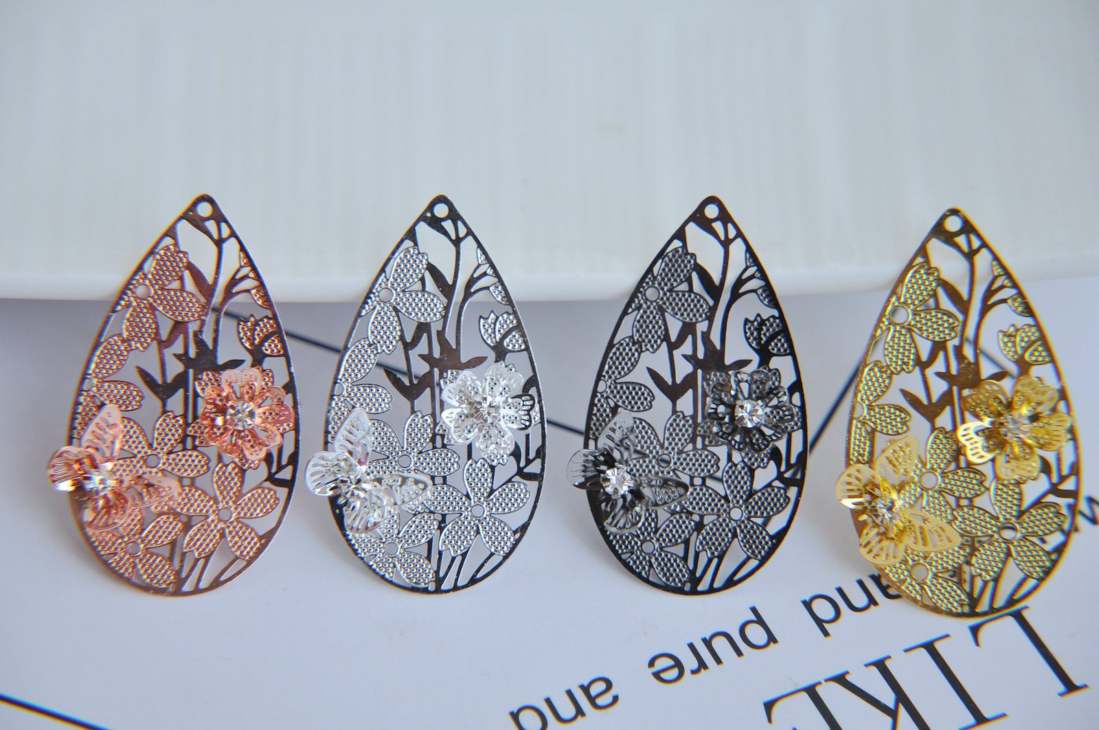 5pcs Silver and Gold Plated Brass Metal Filigree Drop Chandelier Earring & Pendant charms for Jewelry Making Findings