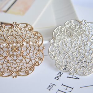 6pcs Gold/Silver/bronze Plated brass round Filigree Flower Wraps Connectors Charm Pendant for Necklace Jewelry Making Findings