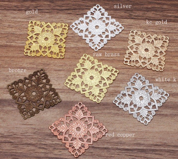 filigree jewelry findings - diamond shape Brass Filigree Connectors  Setting Cab Base For DIY Jewelry Making