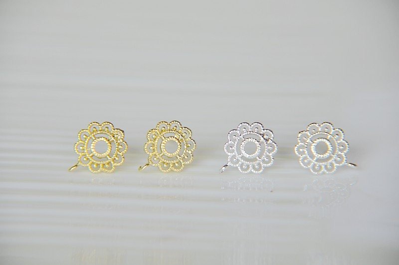 filigree earrings - gold stud earrings - Brass Ear post - stud earring finding - flower Earring stud - silver ear post - gold ear post 6 pcs