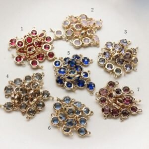 round Crystal Glass Connectors | Rhinestone Faceted Pendants with Brass Findings for for Jewellery Crafting