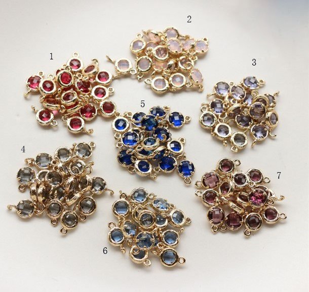 round Crystal Glass Connectors | Rhinestone Faceted Pendants with Brass Findings for for Jewellery Crafting