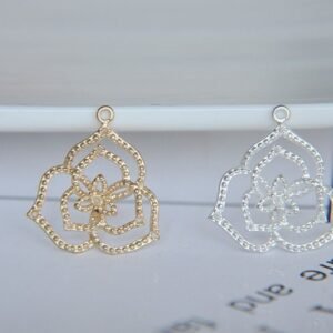 silver or gold jewelry flower charm - Flower Connector - Flower Brass Pendant - 6pcs raw brass plating flower  pendant finding