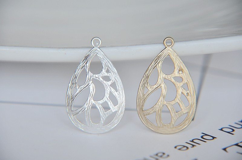 teardrop charm - silver teardrop charm -gold teardrop charm -  6pcs raw brass plating matt teardrop  pendant finding