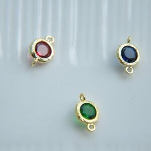 6pcs 14K Gold Filled Round Glass Bead link Connectors - Blue, Green, Red with Copper Bezel