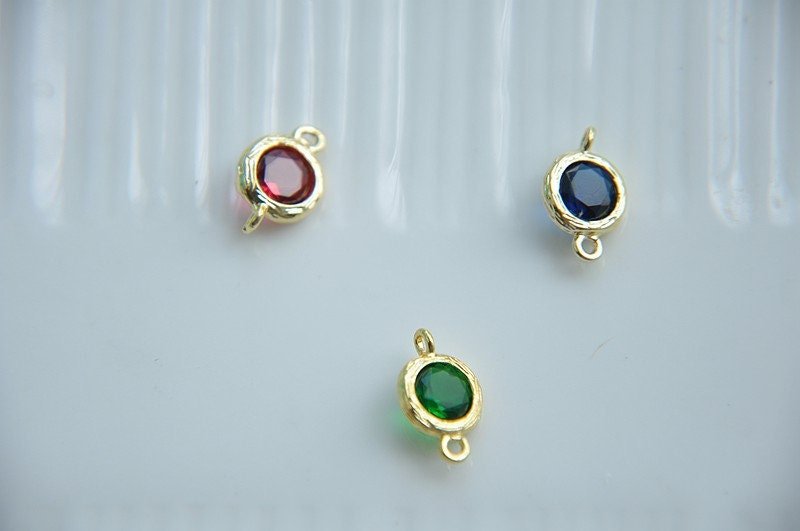 6pcs 14K Gold Filled Round Glass Bead link Connectors - Blue, Green, Red with Copper Bezel