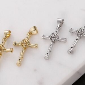 18K Gold Rose Cross Pendant for DIY Jewelry Making Supplies- 2pcs