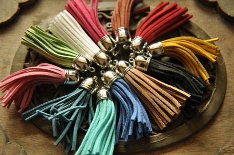 fringe tassels - Leather Tassels - 12 pcs colorful leather rope   pendant finding