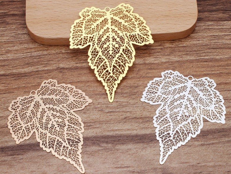 Stunning Gold Plated Brass Maple Leaf Filigree Connectors - Intricate Metal Filigree Leaf Charms for DIY Jewelry Making