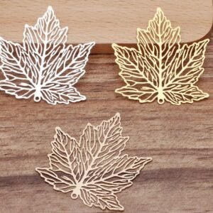 Gold, Silver, and Bronze Plated Brass Leaf Filigree Connectors | Intricate Metal Filigree Leaf Charms for DIY Jewelry Making